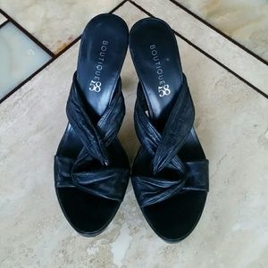 Boutique 58 Black Leather Sandal Heels 10